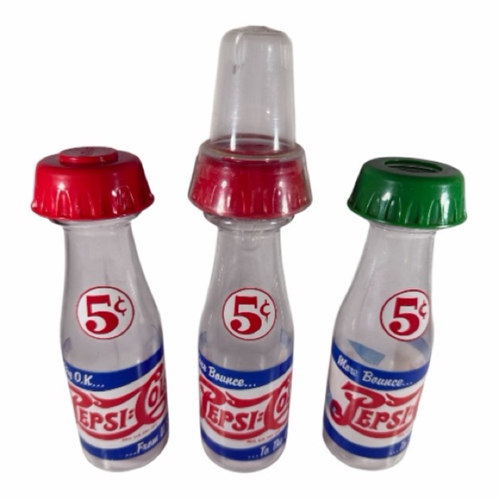 Various Vintage Pepsi  Soda Logo Plastic Bottles with Lids